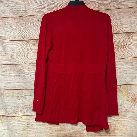 Red Open Front Long Sleeve Knit Cardigan Size Small - Picture 9 of 10